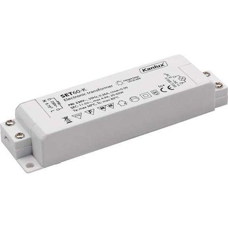Kanlux – Transformateur électronique 12V 60W – Sortie 11,5V AC – Puissance 20-60W – Protection thermique et anti-surcharge – SET60K