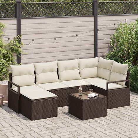 Sofa Set 7 pcs Braun Poly-Rattan (1/5)