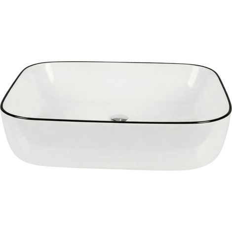 Vasque à poser rectangulaire -45,5 x 32 cm -Blanc brillant liseré noir -NERYS (1/4)