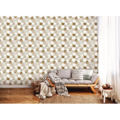 Wallarena Vliestapete Beige Kunst Deco Abstrakt, für Wohnzimmer und Schlafzimmer, 10 m x 50 cm – Komplettset inkl. Kleister & Anleitung (1/5)