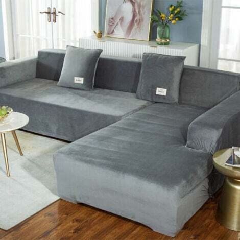 Housse de Canapé d'angle avec Accoudoirs Housse de Canapé Canapé de Protection Extensible en Forme de L (Canapé d'angle en Forme de L, Veuillez Acheter Deux Pièces)-Gris clair Simple 90-140cm