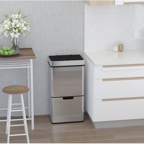 Pattumiera automatica a sensore 72 L, 3 scomparti, acciaio inox argento HAVRYA (1/4)