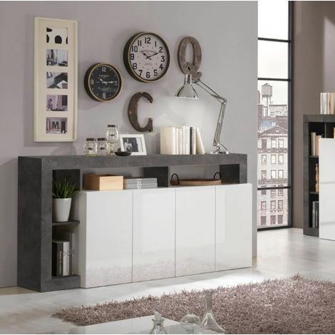 Buffet HAMBURG – Blanc laqué brillant / Oxyde (1/5)