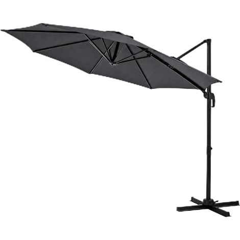 Parasol déporté de jardin 3 m rotation 360° à manivelle gris (1/5)