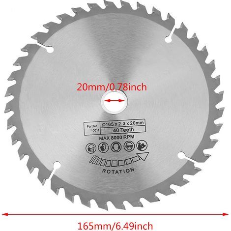 Scie circulaire diamantée 165 mm x 20 mm, 40 dents, disque de coupe pour le travail du bois, outil circulaire (1/5)