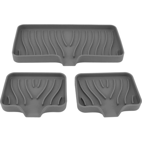 Porte-savon de cuisine en silicone gris, avec déflecteur d'évier et porte-éponge pour salle de bain et toilettes. (1/5)
