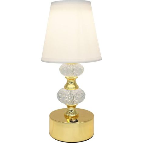 Kabellose Kristall-Tischleuchte mit weißem Stoffschirm, berührungsempfindlicher goldener LED-Nachttischlampe, dimmbar (3000K/4000K/6000K), USB-wiederaufladbare Tischleuchte mit 2000-mAh-Akku (1/5)