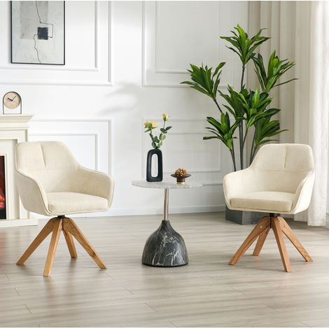 Lot de 2 chaises de salle à manger pivotantes 360°, tissu beige, pieds en bois, OKWISH (1/5)