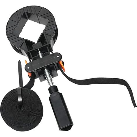 Cinghia di fissaggio angolare regolabile. Morsetto angolare regolabile a 4 griffe. Cinghia di fissaggio angolare. Applicabile all'angolo del cassetto. Telaio in legno (nero) (1/5)