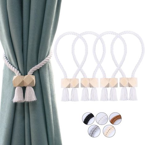 4 Paquets d'embrasses de Rideaux magnétiques Attaches Rideaux en Coton tissé à la Main Supports de Rideaux embrasses à Rideaux Attaches de Rideaux pour Rideaux (Blanc, 4) (1/5)