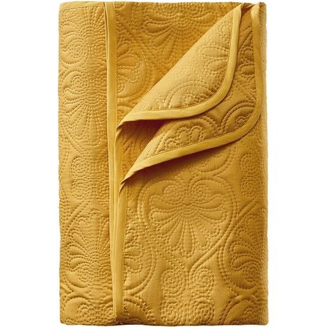 ROOM99 Leila Elegante copriletto in senape, 200 x 220 cm, versatile come copriletto o copridivano, coperta per letto e divano, trapunta stile ideale come bedspread (1/4)
