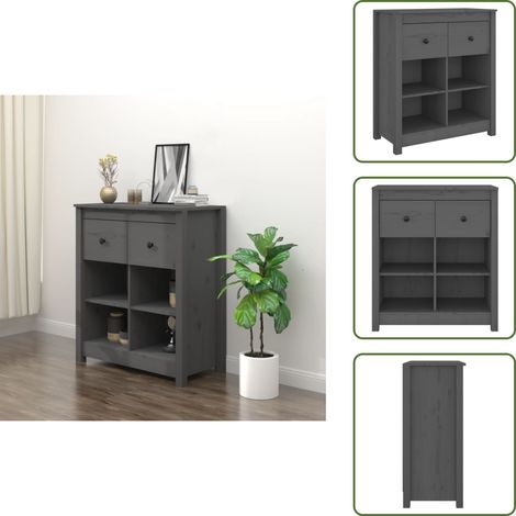 Buffet Gris 70x35x80 cm Bois massif de pin - Buffet En Bois - Meuble De Rangement - Buffet Gris - Buffet Moderne - Buffet Vintage (1/5)