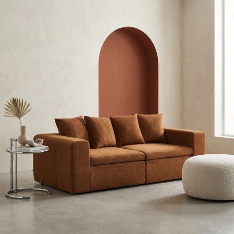 Canapé modulable tissu chenille 3 places - Movi Chenille Terracotta (1/5)