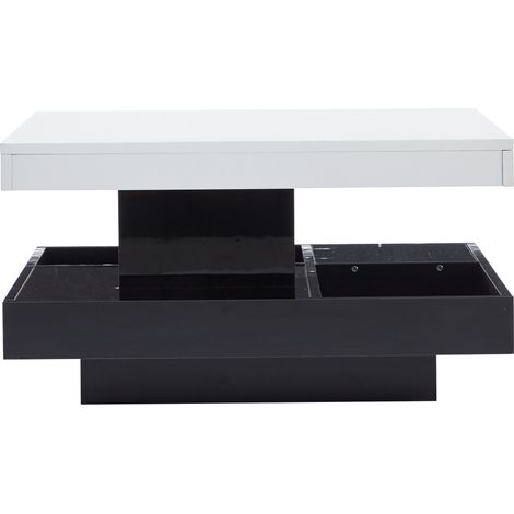 Mesa de centro giratoria de tablero de partículas 70 x 70 x 36 cm, blanco y negro (1/5)