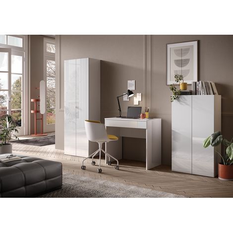 Ensemble de bureau moderne laqué blanc brillant Loucia (1/5)