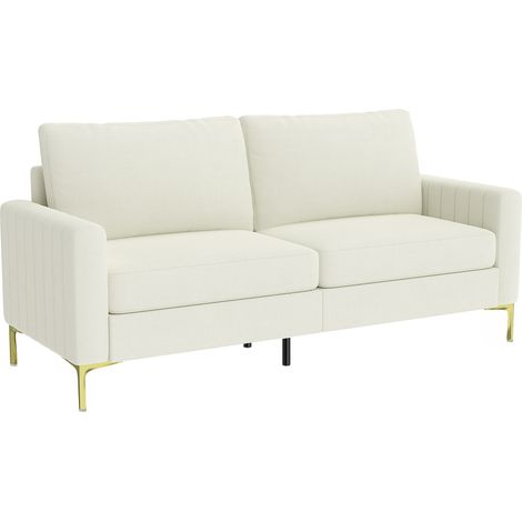 HOMCOM sofá de 3 plazas, sofá de salón de 181 cm, tapizado en terciopelo, cojines gruesos, patas de metal, para sala de estar, dormitorio, crema
