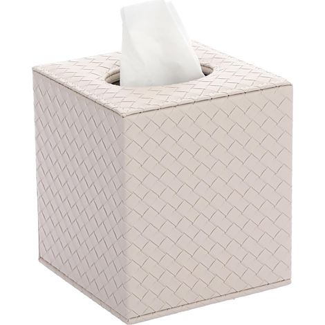 Caja de pañuelos de cuero, dispensador cuadrado con base magnética, soporte decorativo tejido para papel higiénico para el hogar (beige)