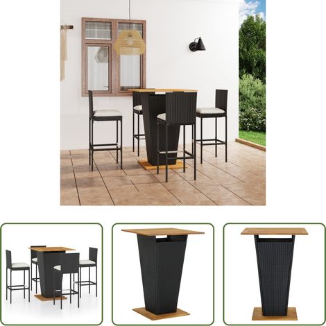 Table de comptoir - Ensemble de bar de jardin 5 pcs et coussins Résine tressée Noir (1/5)