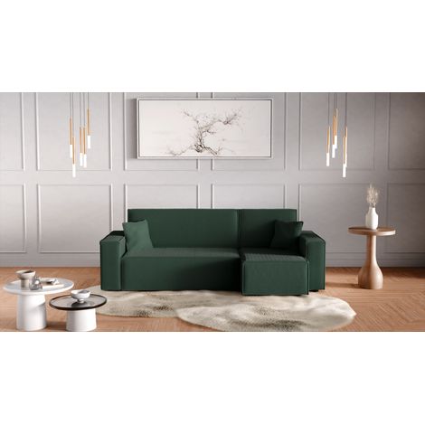 Divano letto angolare reversibile con vano contenitore universale Karl L in velluto a coste verde bottiglia del produttore - VINOTTI (1/5)