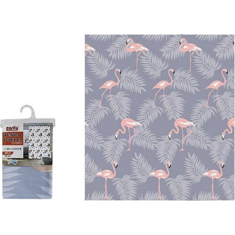 TrAdE Shop Traesio - Tenda Doccia Impermeabile Tessuto Pvc 12 Ganci In Plastica Fenicotteri 180x200cm -
