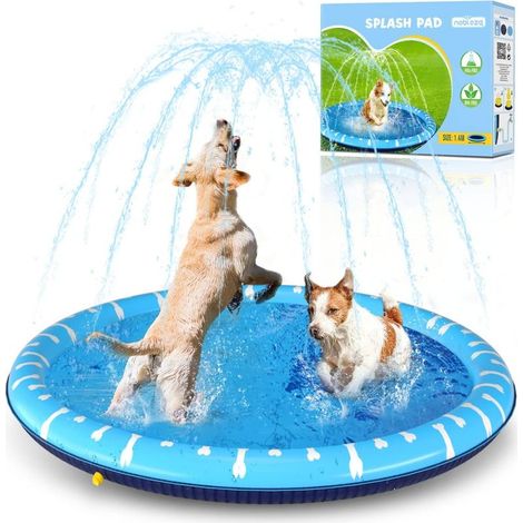 Piscine pour Chiens Grande, D140cm/55in, 0.55cm Épaississant Tapis de Jeu d'eau pour Chiens avec Éclaboussures et Antidérapant, Jouet de Jardin Portable Durable, Jaune & Bleu (1/5)