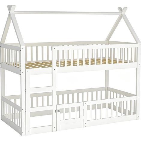 Letto a castello a forma di casetta in legno con scaletta "Laith" - 90 x 190 cm - Bianco (1/5)