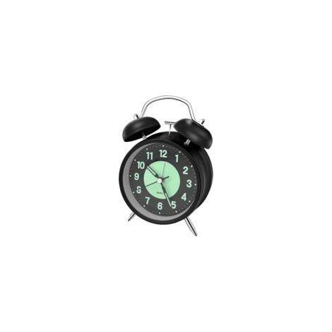 Reloj despertador de doble campana con alarma silenciosa luminosa, movimiento de cuarzo electrónico retro, sin tictac, para dormitorio, sala de estar, negro, modelo de reloj despertador clásico grande