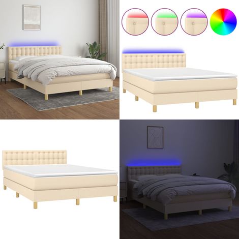 Boxspringbett mit Matratze & LED Creme 140x190 cm Stoff - Boxspringbett - Betten - Schlafräume - Cremefarbenes Bett - LED Beleuchtung - Home & Living (1/5)