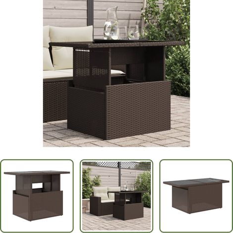 vidaXL Poly Rattan - Gartentisch mit Glasplatte Braun 100x55x73 cm Poly Rattan (1/5)