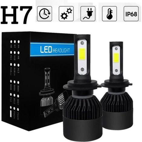 Ampoules LED H7 - 500 W - 500000 Lm - Température de Couleur 6000 K - IP68 - Pour Phares Avant - Lot de 2