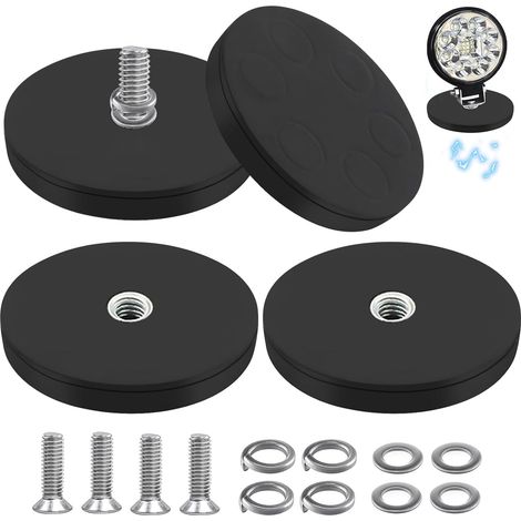 Lot de 4 aimant ronds en néodyme caoutchoutés Ø 66 mm avec filetage néodyme 17 kg, aimants ronds en caoutchouc avec filetage extérieur M6 (1/5)