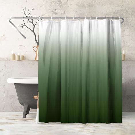 Rideau de Douche 180x200 cm Vert Dégradé - 100% Polyester - Rideau Salle de Bain Résistant à l'eau avec Œillets en Métal et 12 Crochets Plastiques Durables (1/5)