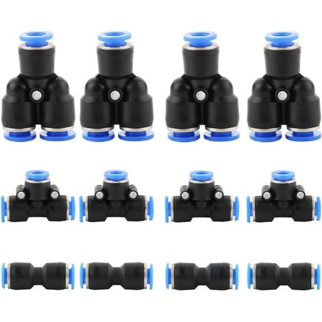 12 connettori per tubi pneumatici, raccordi pneumatici a innesto, raccordi per tubi pneumatici, 1/4 di pollice (6 mm: tipo combinato Y+T+I)
