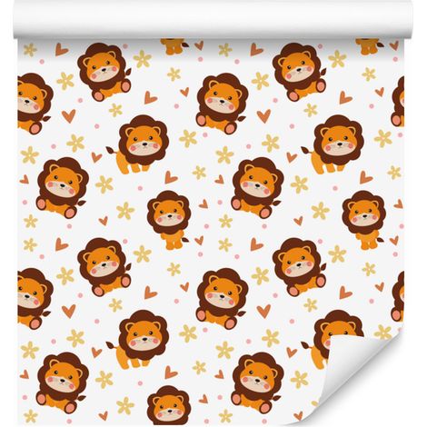 Papier peint Lions Blanc et Orange pour Salon et Chambre 50x1000 cm (1/5)