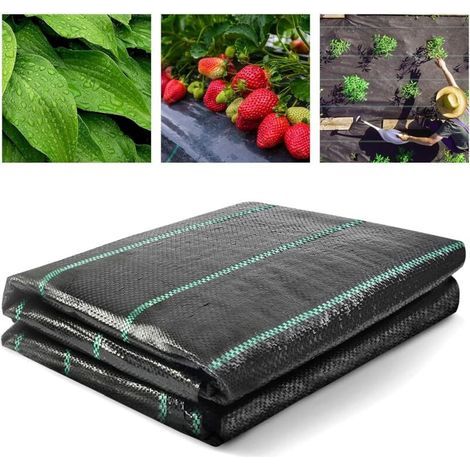 Toile de Paillage 2x10M - Geotextile de Paillage Contre Les Mauvais Herbes en 100g/m² Fibres de Polypropylène Tissées Perméable à l'eau, Résiste Rayons UV, Anti Repousse (1/4)