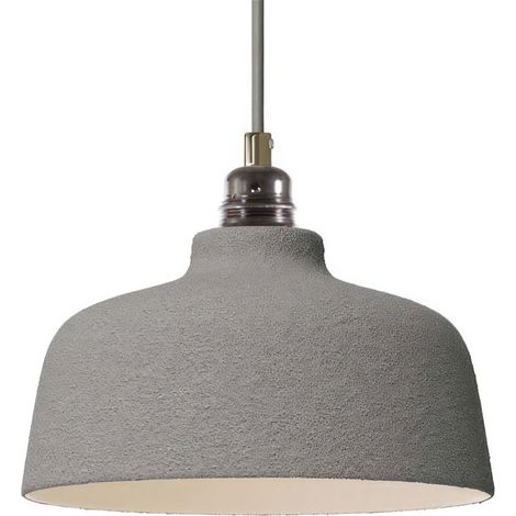 Lampada a sospensione Made in Italy completa di cavo tessile, paralume Coppa in ceramica e finiture in metallo  Senza lampadina - Effetto cemento - Bianco - Matter ON/OFF