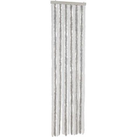 Rideaux en chenille gris clair et blanc, mesurant 56 x 185 cm. (1/5)