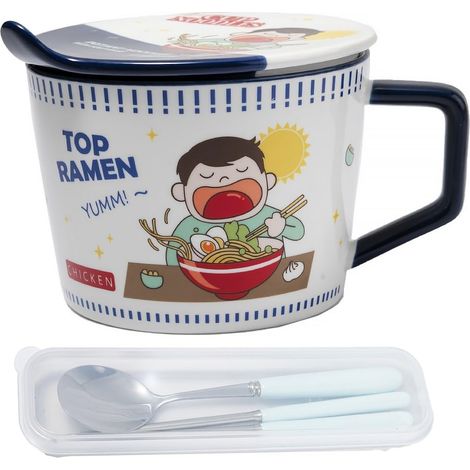 BOL à NOUILLES DESIGN KAWAII - BLEU - 950 ML - Avec Set de Couverts (1/5)