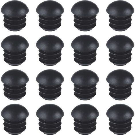 Capuchons ronds en plastique (16 mm), 16 pièces d'embouts de tube de chaise ronds, inserts d'embouts ronds en dôme nervuré pour pieds de table, chaises, meubles (noir)