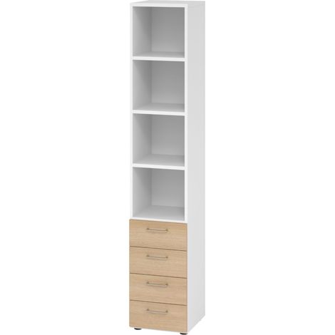 bümö smart Schubladen Regal - 4 Schübe Weiß/Eiche (1/5)