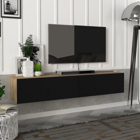 Fernsehschrank Toivakka 135x31x25cm Eicheoptik / Schwarz [en.casa]