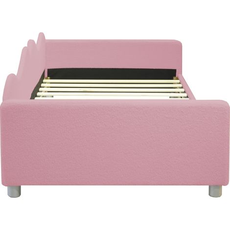 Cama infantil capitoné 90 x 200 cm de tela teddy rosa (1/5)