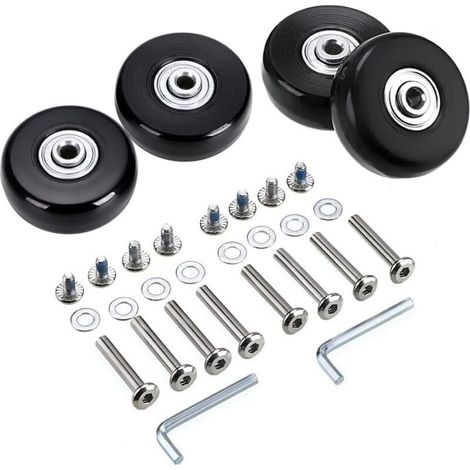 Set di 4 ruote di ricambio 50x18mm – Ruote girevoli in gomma – Kit completo con assi e viti – Per valigie e bagagli (1/5)