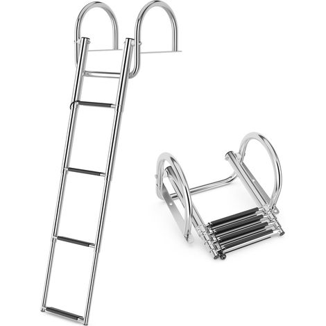 GOPLUS Échelle de Piscine Ponton À 4 Marches, Échelle de Bateau Pliante avec Rampes Courbées, Pédales Antidérapantes, Charge 227KG