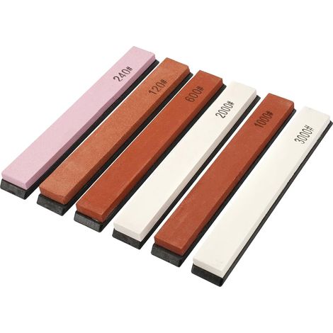 6 Pièces Pierre a Aiguiser Set, 120/240/600/1000/2000/3000 Pierres Aiguiser Couteaux, Pierre à Aplatiret, Pierre à Aiguiser Professionnelle Facile à Utiliser pour Cuisine, en Plein Air (1/5)
