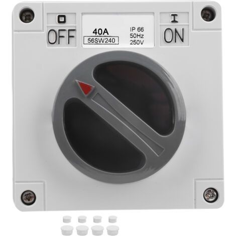 Interrupteur étanche pour usage extérieur, étanche à la poussière et isolé, avec bouton rotatif marche/arrêt et voyant lumineux, 250 V (2P 40 A)