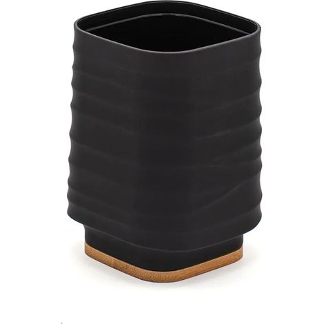 Portaspazzolini da appoggio nero in abs e bambù Wave (1/4)