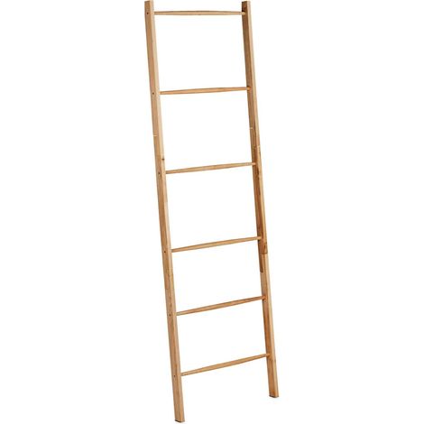 Échelle porte-serviettes décorative 170 x 55 x 4 cm rangement pratique style naturel en bois de noyer (1/3)