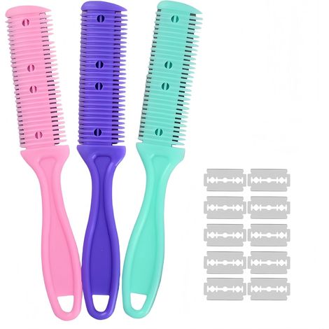 Juego de 3 peines multifuncionales para el cabello: peines para adelgazar, peines para afeitar el cabello, peines con maquinilla de afeitar para cortar y peinar el cabello. Incluye cuchillas de repues (1/5)