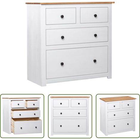 The Living Store Buffet Blanc 80x40x83 cm Pin Gamme Panama - Buffet - Meuble TV - Rangement - Décoration Intérieure - Bois Massif (1/5)